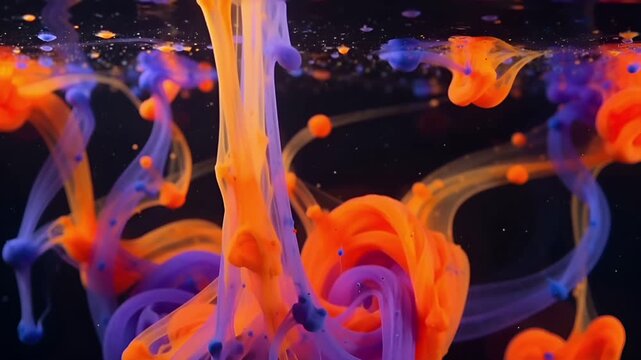 水中で舞う液体インクのネオンカラー