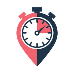 Stopwatch location pin icon with dark blue and coral red split timer time
