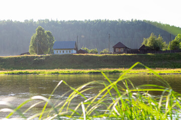 photo of the Ural River. hills and trees around