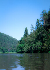 photo of the Ural River. hills and trees around