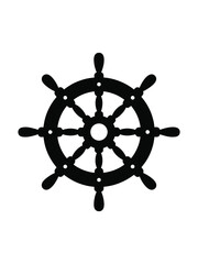 Obraz premium Classic black ship s wheel silhouette isolated on a white background