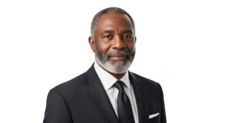 Portrait of a mature man wearing a suit and tie isolated on transparent background