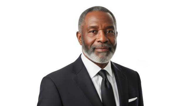 Portrait of a mature man wearing a suit and tie isolated on transparent background
