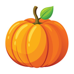 A vibrant orange pumpkin with a green leaf