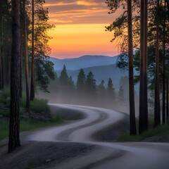 Fototapeta premium Discover a scenic mountain road at sunset, ideal for adventure travel and inspiring landscape designs