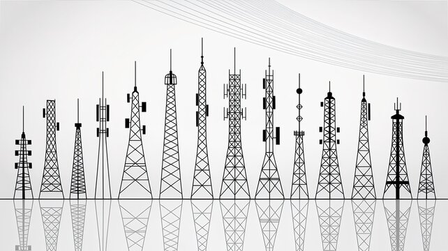 Dynamic communication towers showcase networking solutions for modern businesses, connecting people globally, and offering reliable telecommunications infrastructure