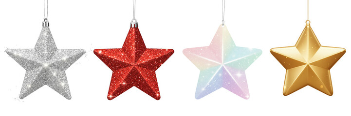 Christmas Star Ornaments – Festive Golden and Silver Stars, Holiday Decorations PNG 8K Isolated