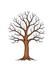 A stylized brown deciduous tree with bare branches against a white background