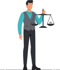 Man in Vest Holding Scales of Justice Symbolizing Law and Fairness.