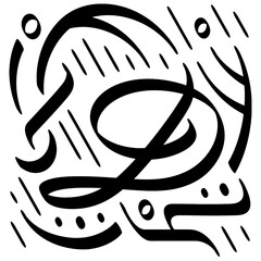 Calligraphy lettering monogram. Black and white vector design with D letter and decorative elements