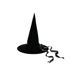Fototapeta premium Black witch hat with ribbons silhouette