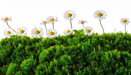 Daisy white flowers green grass in a line arrangement