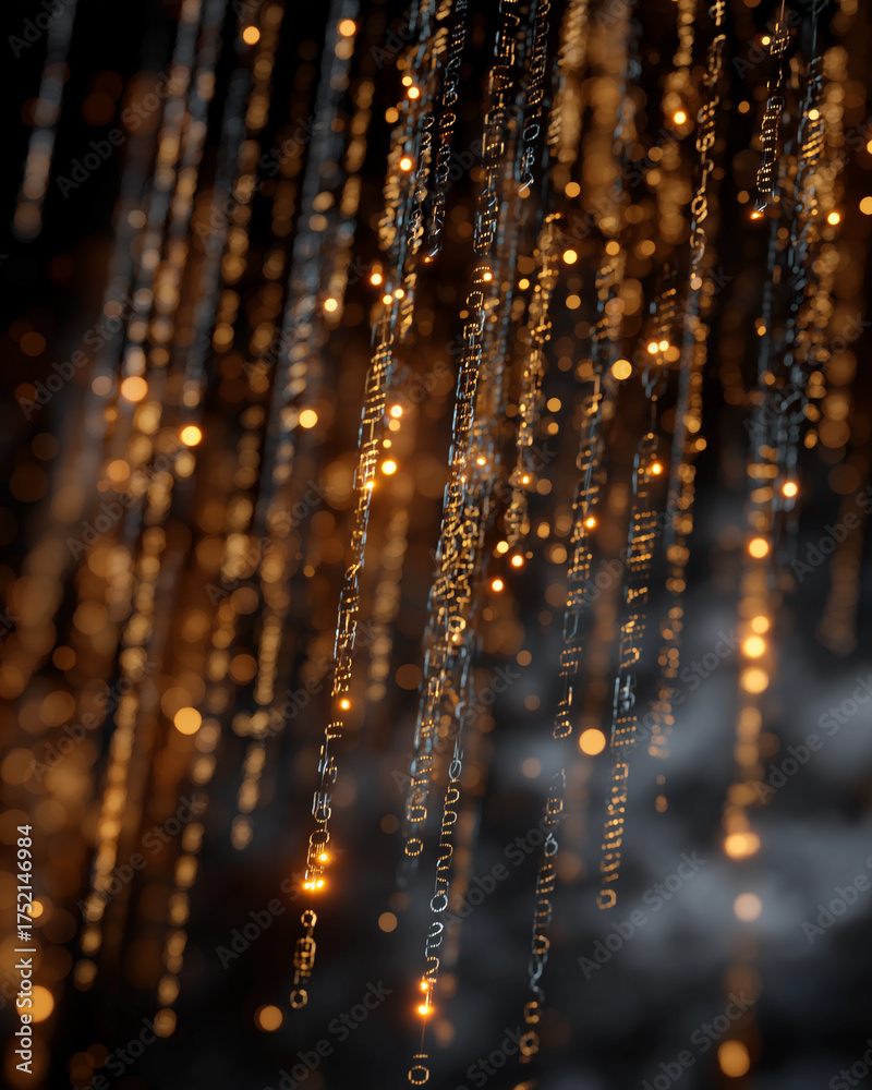 Wall mural digital rain with bokeh effect: a stunning digital art piece, featuring strings of data cascading do