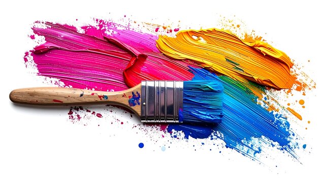 Colorful paint brush strokes on white