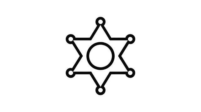 Simple outline of a six pointed star sheriff badge on a white background