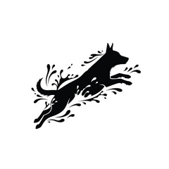Naklejka premium Dynamic dog jumping through water silhouette