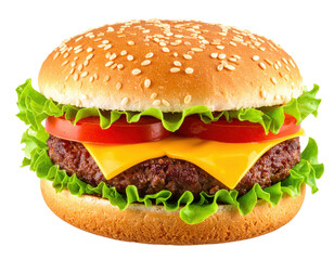 Delicious cheeseburger with fresh ingredients and a sesame seed bun.