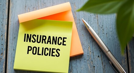 Sticky notes displaying insurance policies on a rustic wooden surface