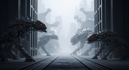 Menacing Alien Creatures in a Confined Corridor.