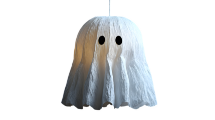 Ghost-shaped paper lantern for Halloween parties, isolated on white background
