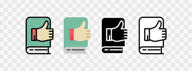 Books with thumbs up icons, suitable for educational materials, book reviews, and positive feedback concepts.
