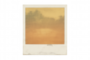 Vintage instant film frame with faded sunset sky, retro memory concept isolated on transparent background