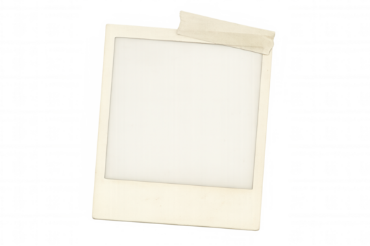 Blank instant film frame with masking tape on transparent background, symbolizing nostalgia and memory archiving