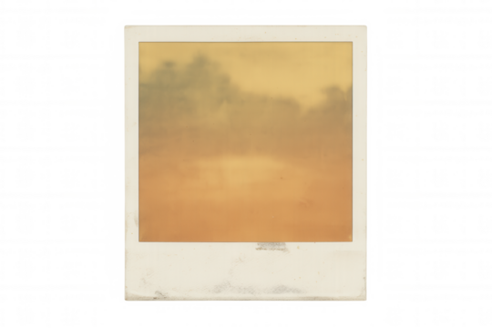 Vintage instant film frame with faded sunset sky, retro memory concept isolated on transparent background