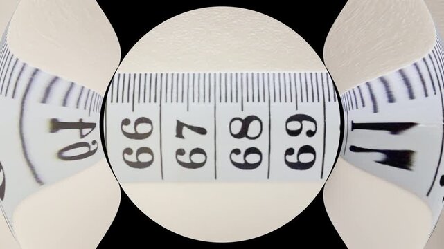 Closeup overhead shot moving along a numerical measure with increasing numbers and a toric lens effect.