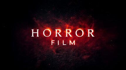 Dark cinematic poster with glowing "HORROR FILM" text over burning red and black textured background, evoking mystery, fear, and supernatural tension. horror movie poster, cinemati