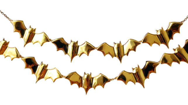 Bat silhouette garland made of shiny foil paper, isolated on white background