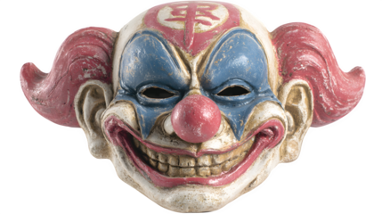 Creepy clown mask Halloween wall décor, isolated on white background