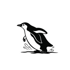 Waddling penguin silhouette in motion