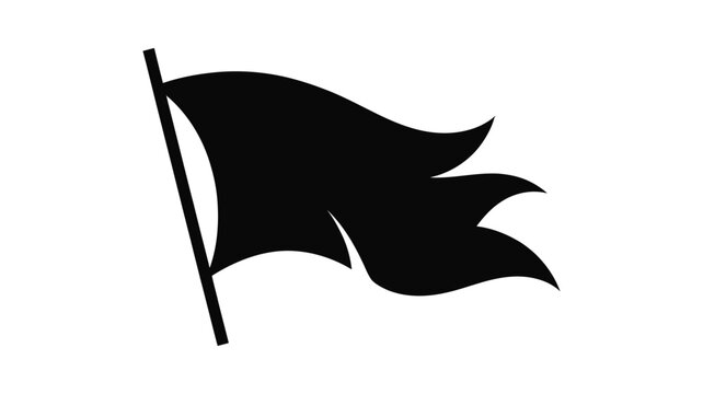 Silhouette of a black flag waving on a flagpole against a white background