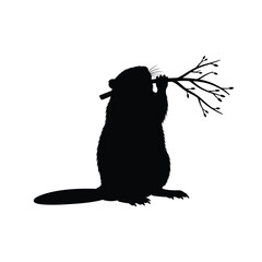Beaver holding a branch silhouette