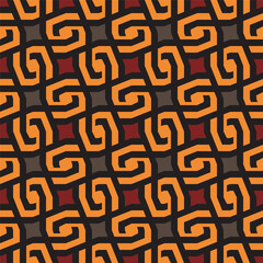 Modern Geometric Swirl Seamless Pattern in Orange Brown and Black