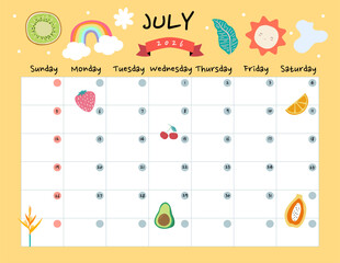 July 2026 table calendar week start on Sunday with holiday theme that use for horizontal digital and printable letter size