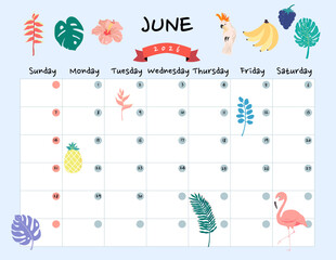 June 2026 table calendar week start on Sunday with holiday theme that use for horizontal digital and printable letter size