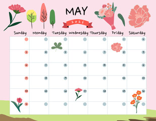 May 2026 table calendar week start on Sunday with holiday theme that use for horizontal digital and printable letter size