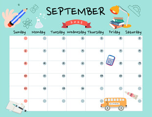 September 2026 table calendar week start on Sunday with holiday theme that use for horizontal digital and printable letter size