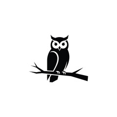 Black owl perched on a branch silhouette