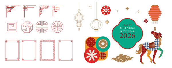 Chinese new year frame,border. year of horse abstract decoration element object