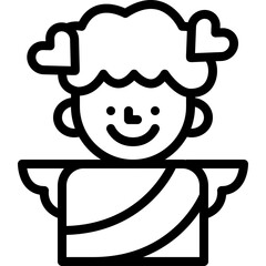 Stylized Line Art Icon of a Cheerful Cupid Character with Heart Accents on a Transparent Background