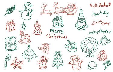 cute doodle hand-drawn Christmas element object with christmas tree,hanging,garland for party
