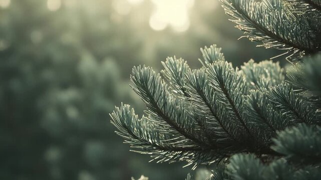 A close-up shot of a pine tree with the sun shining brightly in the background