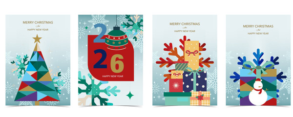 Christmas vertical background with snowflake,gift, reindeer for festival new year