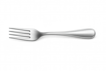 Metal dining fork isolated on transparent background, featuring a realistic classic design for kitchen and restaurant concepts