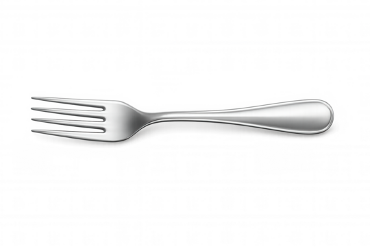 Metal dining fork isolated on transparent background, featuring a realistic classic design for kitchen and restaurant concepts