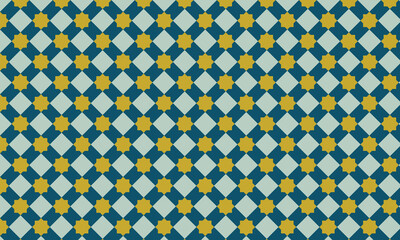 Elegant geometric pattern with alternating gold, teal, and light blue colors forming a star and diamond motif. Seamless ornamental design perfect for cultural, luxury, or traditional backgrounds.