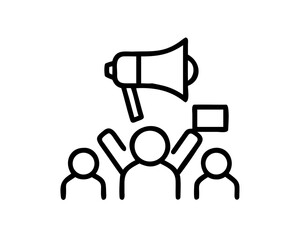 People with megaphone and sign expressing opinion